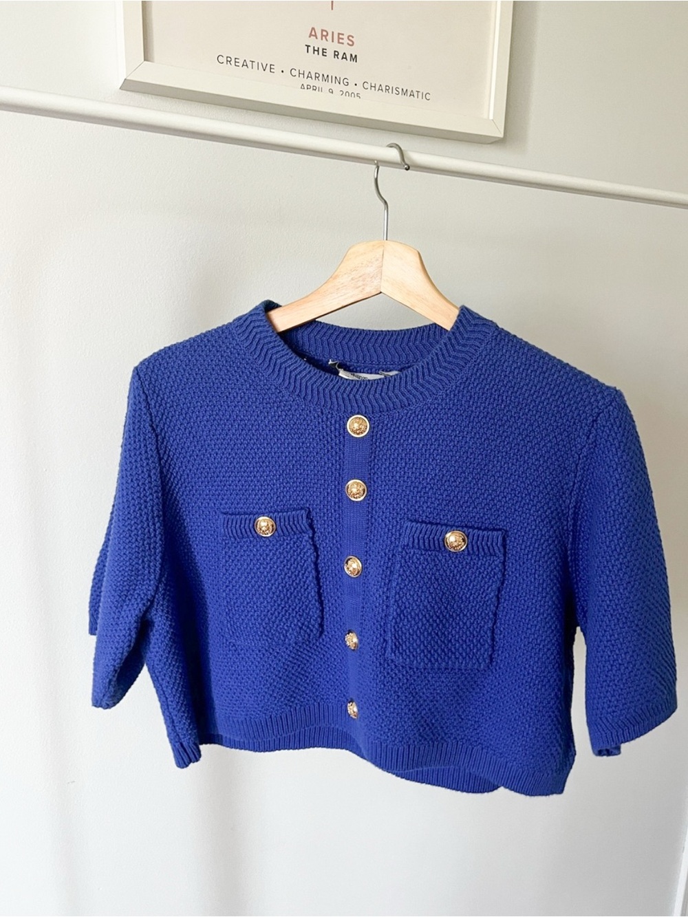 Love Bonito Cropped Button-Front Sweater Cardigan - Blue
